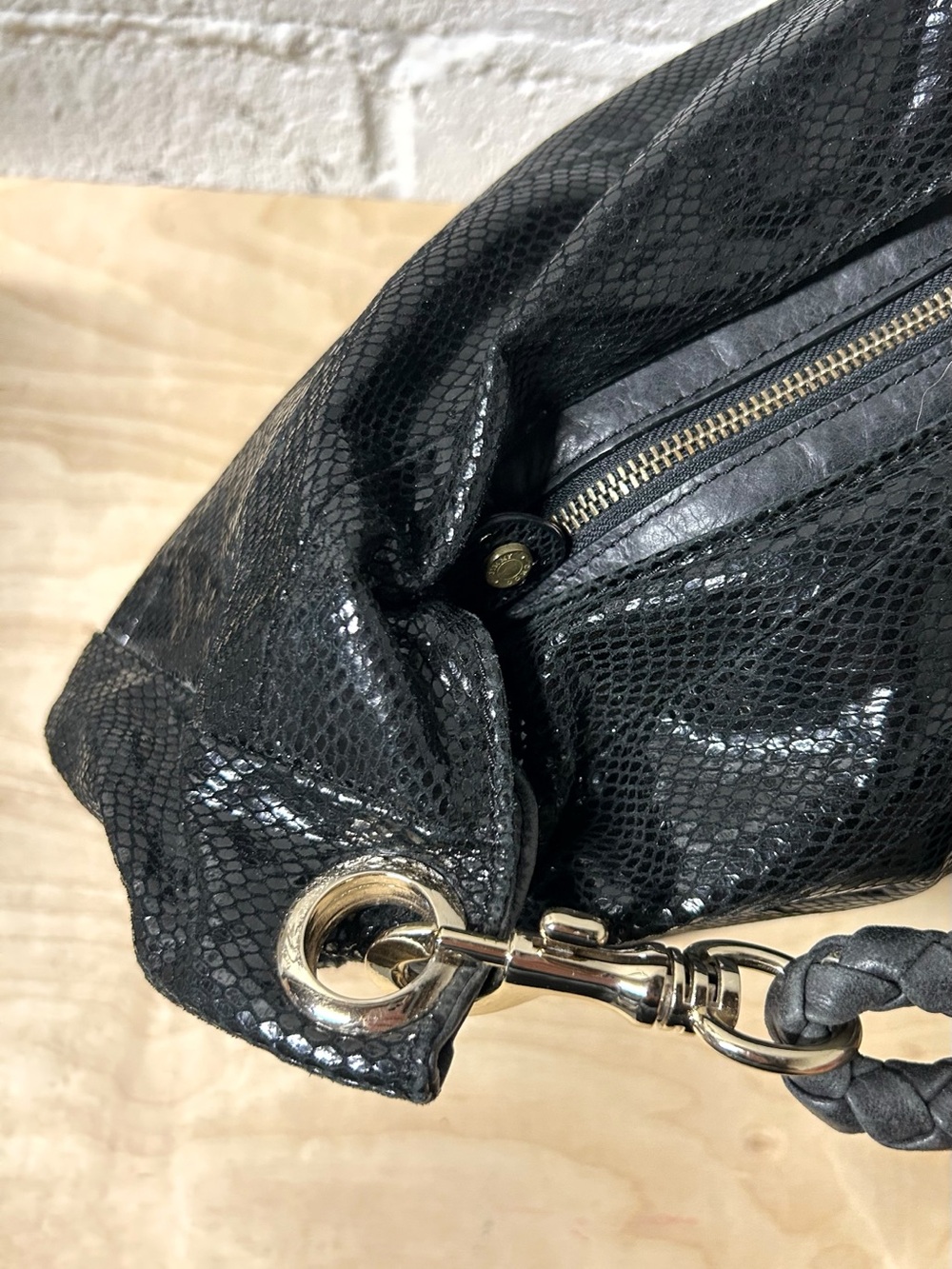 JIMMY CHOO Snake Print Patent Leather Large Hobo Shoulder Bag EUC - Picture 5 of 14